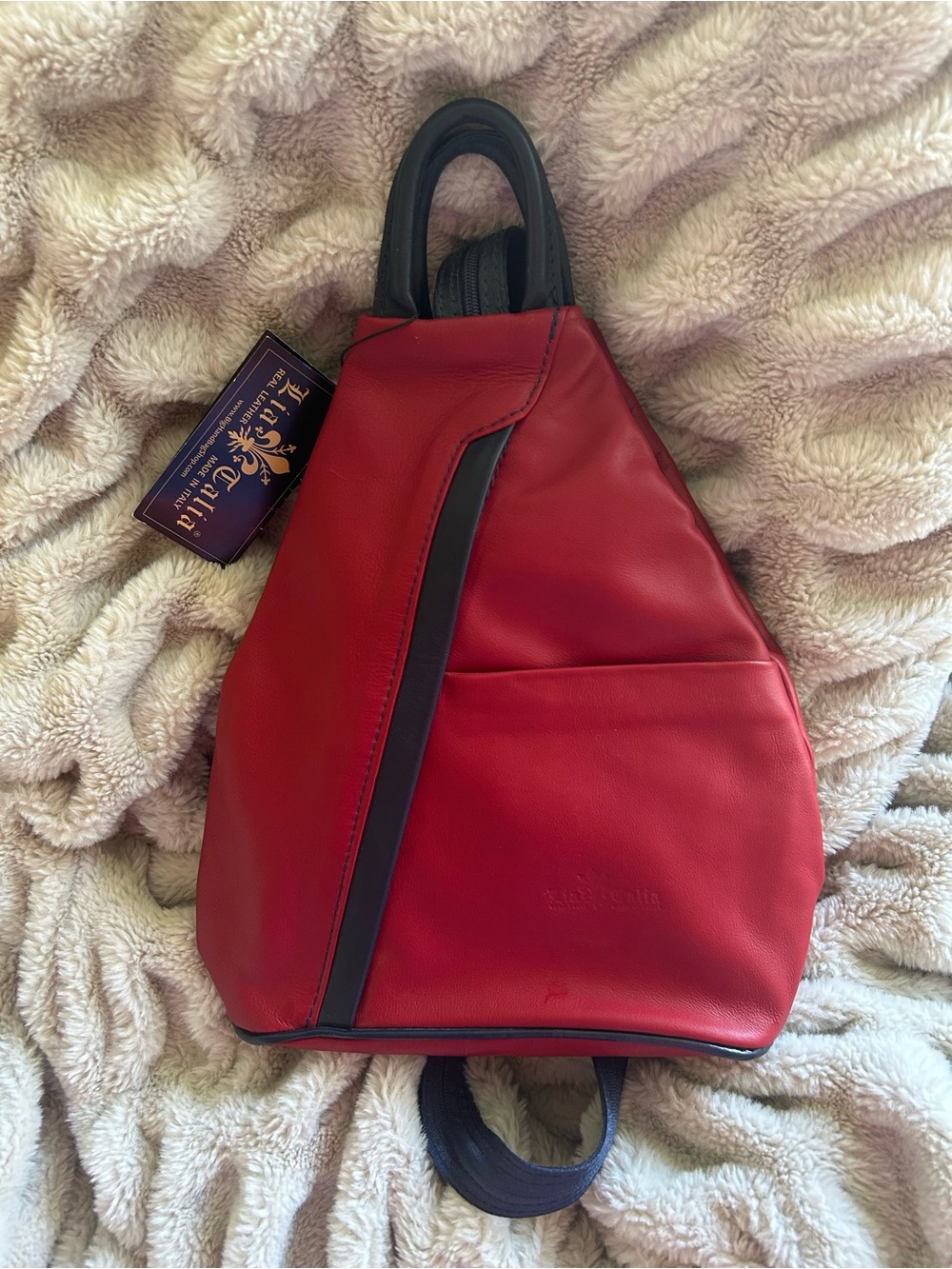 LiaTalia Real Italian Leather Red Backpack/Convertible Handbag